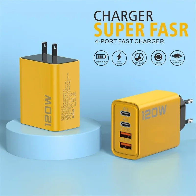 120W 3.0 USB & USB Type C Fast Phone Charger